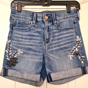WHBM White House Black Market Embroidered Beaded 3d Denim Shorts 5" Size 0